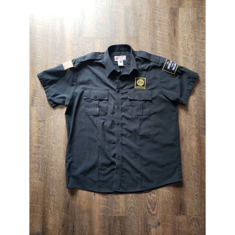 National Patrol Mens 17-17 1/2 Black Security Officer Short Sleeve Shirt